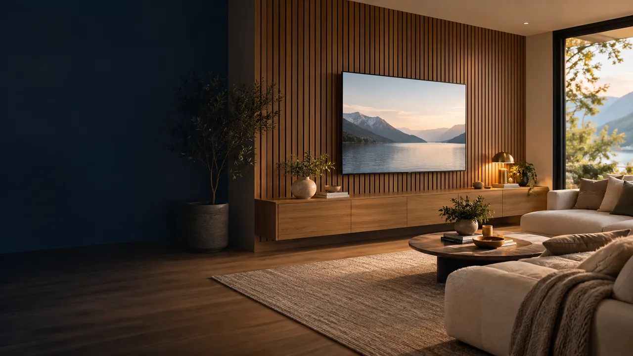 Living room with a carefully finished media wall